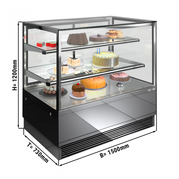 Вітрина кондитерська холодильна - 1,5 м - 2 полиці - дзеркальна передня панель - пряма (світлодіодна підсвітка) GGM Gastro - 1