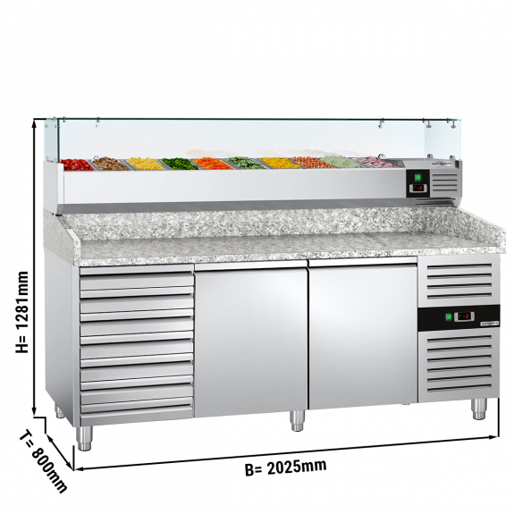 Холодильный стол для пиццы PREMIUM (размер:2,0 x 0,8 m/ 2 двери/7 нейтральных выдвижных секции) GGM Gastro - 1