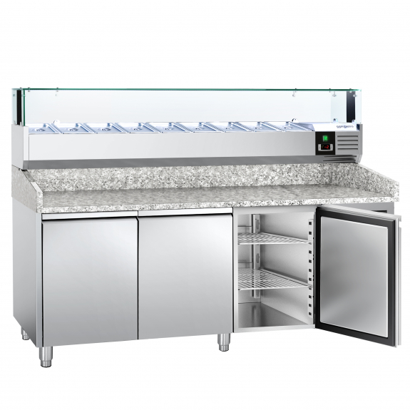 Холодильний стіл для піци PREMIUM - 2,0 x 0,8 m - 3 скляних дверей GGM Gastro - 3