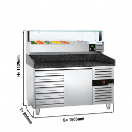 Холодильный стол саладетта для пиццы PREMIUM - 1,5 x 0,8 m/ 1 дверь/7 выджвиж.секции / объем: 190 л  GGM Gastro