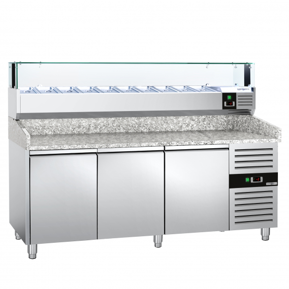 Холодильний стіл для піци PREMIUM - 2,0 x 0,8 m - 3 скляних дверей GGM Gastro - 6