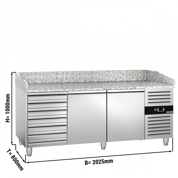 Холодильный стол с бортом для пиццы PREMIUM - 2,0 x 0,8 m/ 2 двери/7 выдвижных секций GGM Gastro - 1