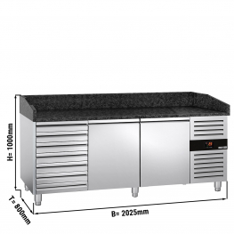 Холодильный стол для пиццы PREMIUM (размер:2,0 x 0,8 m/ 2 двери/7 нейтральных выдвижных секции) GGM Gastro
