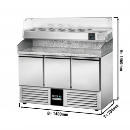 Холодильний стіл для піци з вітриною PREMIUM - 1,4 x 0,7 м / 3 двері / 368 л GGM Gastro