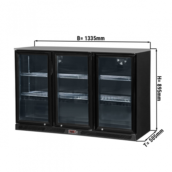 Холодильник барний - 1,33 m - 320 Л - 3 скляних дверей та 2 полиці - Außen та Innen чорний GGM Gastro - 1