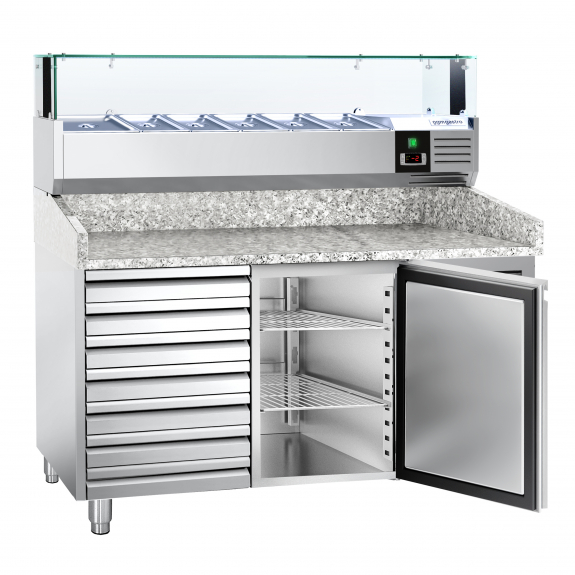 Холодильный стол для пиццы PREMIUM (размер: 1,5 x 0,8 m/1 дверь/ 7 нейтральных выдвижных секций) GGM Gastro - 3