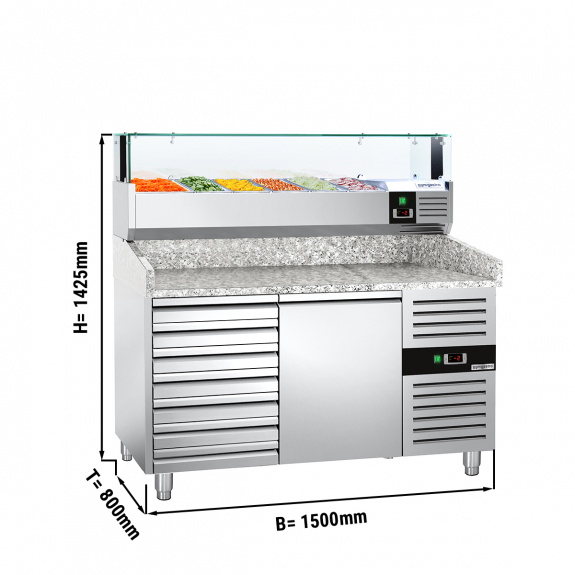 Холодильный стол для пиццы PREMIUM (размер: 1,5 x 0,8 m/1 дверь/ 7 нейтральных выдвижных секций) GGM Gastro - 1