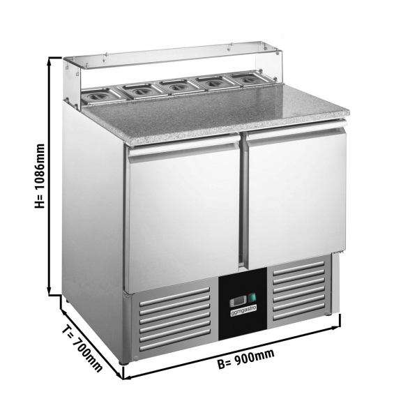 Холодильный стол саладетта со стекл.витриной PREMIUM 0,9 x 0,7 m / 2 двери / 5 отсеков / объем: 240 л GGM Gastro - 1