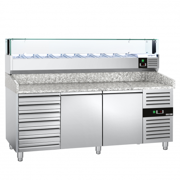 Холодильний стіл для піци PREMIUM - 2,0 x 0,8 m - 2 скляних дверей та 7 шухляд GGM Gastro - 6