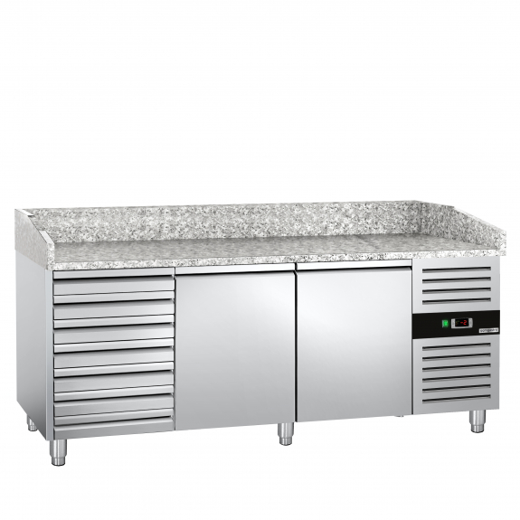 Холодильний стіл для піци PREMIUM - 2,0 x 0,8 m - 2 скляних дверей та 7 шухляд GGM Gastro - 4