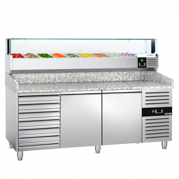 Холодильний стіл для піци PREMIUM - 2,0 x 0,8 m - 2 скляних дверей та 7 шухляд GGM Gastro - 4