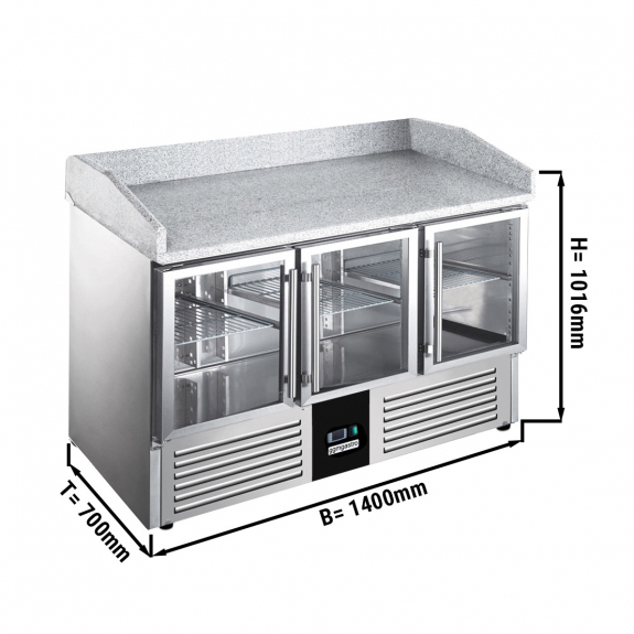 Холодильный стол с бортом PREMIUM 1,4 x 0,7 m / объем: 368 л / 3 стекл.двери GGM Gastro - 1