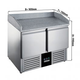 Холодильний стіл для піци - 0,9 x 0,7 m - 2 скляних дверей та Granitplatte GGM Gastro
