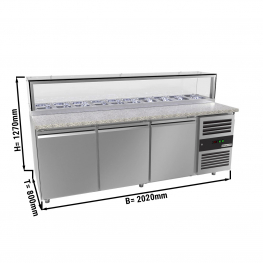 Холодильний стіл для піци / саладетта PREMIUM - 2,01 m - 3 скляних дверей - для 10x GN 1/3 GGM Gastro