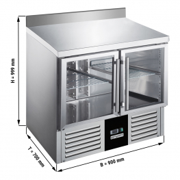 Холодильний стіл для піци - 0,9 x 0,7 m - 2 скляних дверей та з бортом GGM Gastro