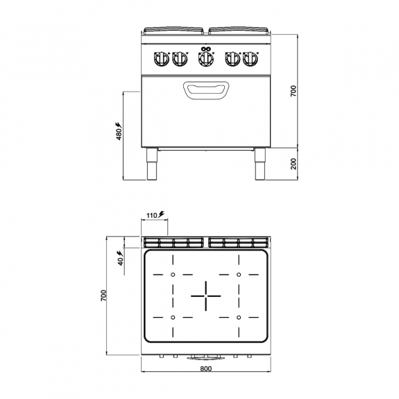 Инфракрасная плита c электрич. духовкой (4 конфорки / мощность: 12,8 кВт+4,7 кВт) GGM Gastro - 4