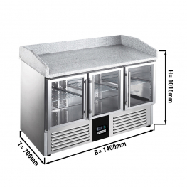 Холодильный стол с бортом PREMIUM 1,4 x 0,7 m / объем: 368 л / 3 стекл.двери  GGM Gastro