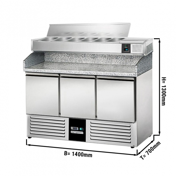 Холодильний стіл для піци з вітриною з з нержавіючої сталі PREMIUM 1,4 x 0,7 м / 3 двері / 368 л GGM Gastro - 1