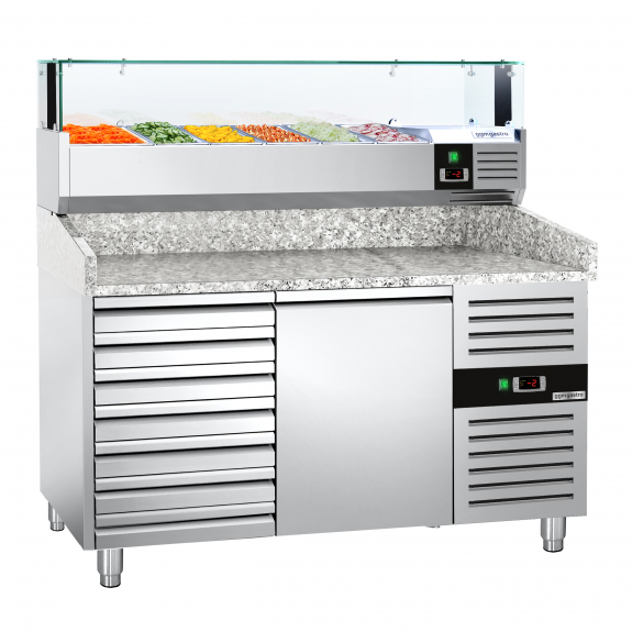 Холодильный стол для пиццы PREMIUM (размер: 1,5 x 0,8 m/1 дверь/ 7 нейтральных выдвижных секций) GGM Gastro - 4