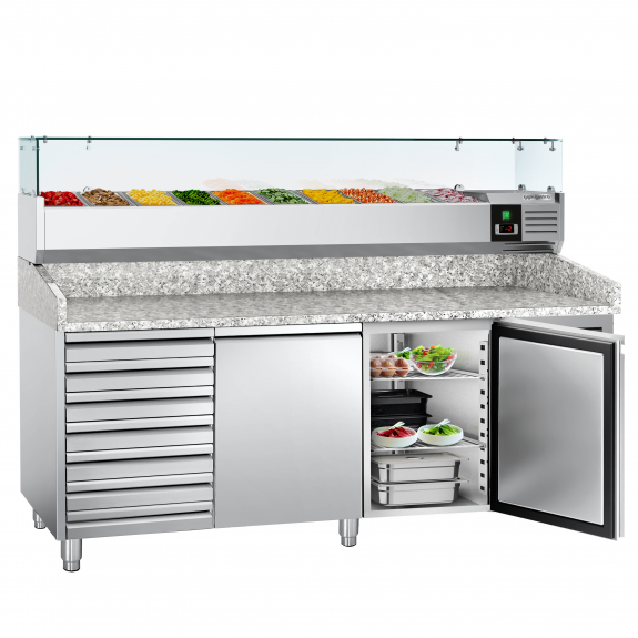 Холодильный стол для пиццы PREMIUM (размер:2,0 x 0,8 m/ 2 двери/7 нейтральных выдвижных секции) GGM Gastro - 2