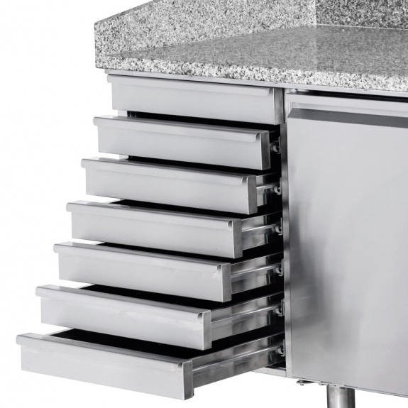 Холодильный стол для пиццы PREMIUM (размер: 1,5 x 0,8 m/1 дверь/ 7 нейтральных выдвижных секций) GGM Gastro - 8