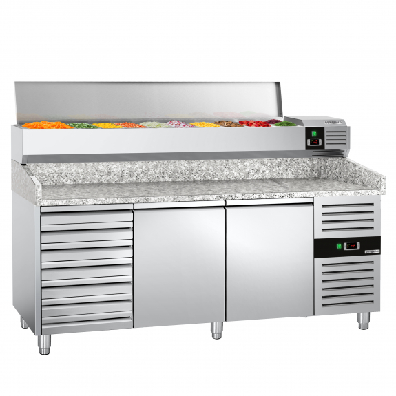 Холодильный стол для пиццы с настольной витриной PREMIUM - 2,0 x 0,8 m / 2 двери, 7 выдвижн.секций / объем: 390 л GGM Gastro - 4