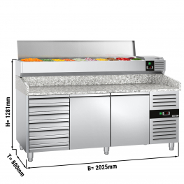Холодильный стол для пиццы с настольной витриной PREMIUM  - 2,0 x 0,8 m / 2 двери, 7 выдвижн.секций / объем: 390 л  GGM Gastro