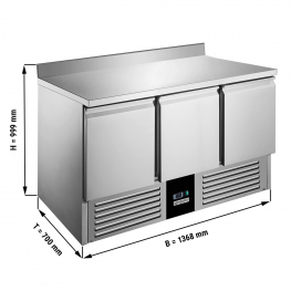Холодильний стіл для піци - 1,37 x 0,7 m - 3 скляних дверей та з бортом GGM Gastro