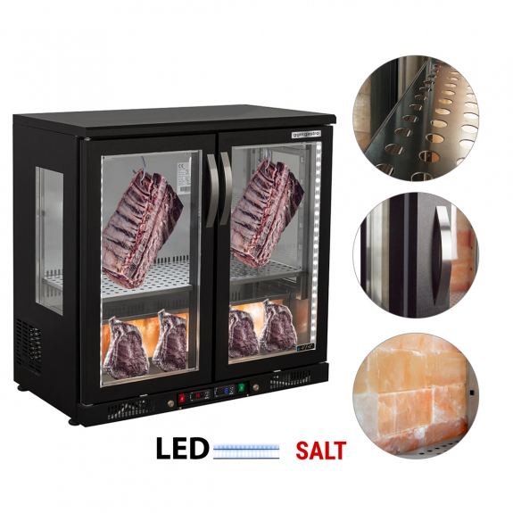 Холодильна шафа для дозрівання м'яса 0,92 m - 2 скляних дверей - чорний GGM Gastro - 4