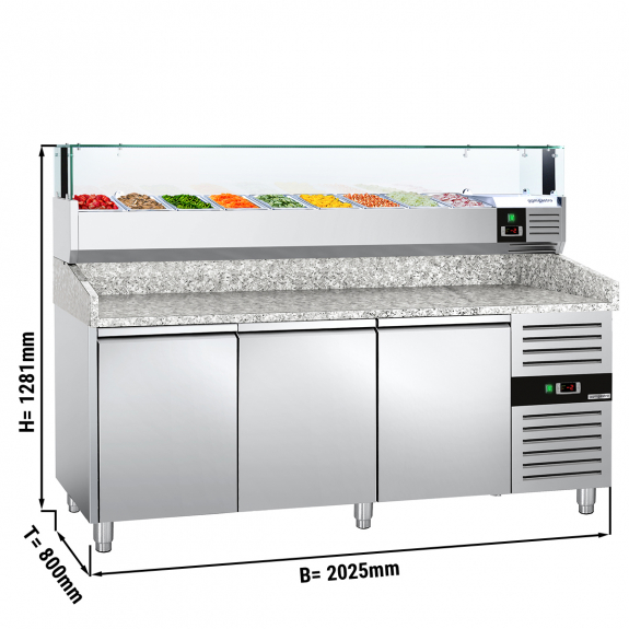 Холодильний стіл для піци PREMIUM - 2,0 x 0,8 m - 3 скляних дверей GGM Gastro - 1