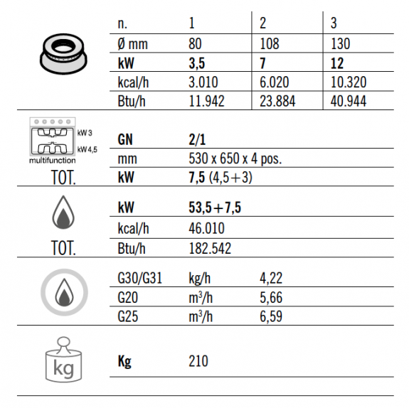 Плита газова, 6 конфорок (53,5 кВт) + шафа духова електрична (7,5 кВт) GGM Gastro - 8