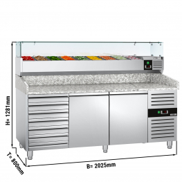 Холодильный стол для пиццы с настольной витриной PREMIUM   2,0 x 0,8 m / 2 двери, 7 выдвижн.секции / объем: 390 л  GGM Gastro