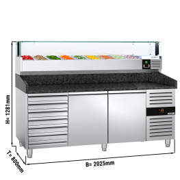 Холодильный стол саладетта для пиццы PREMIUM - 2,0 x 0,8 m/ 2 двери/7 выдвижн.секции / объем: 390 л  GGM Gastro