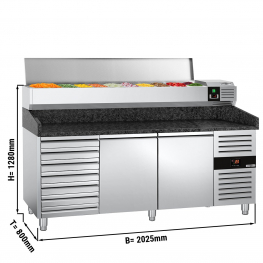 Холодильный стол для пиццы с настольной витриной PREMIUM - 2,0 x 0,8 m/ 2 двери/7 нейтральных выдвижных секции / объем: 390 л  GGM Gastro
